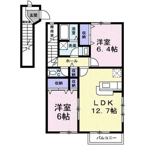 サンライズ川原C(2LDK/2階)の間取り写真