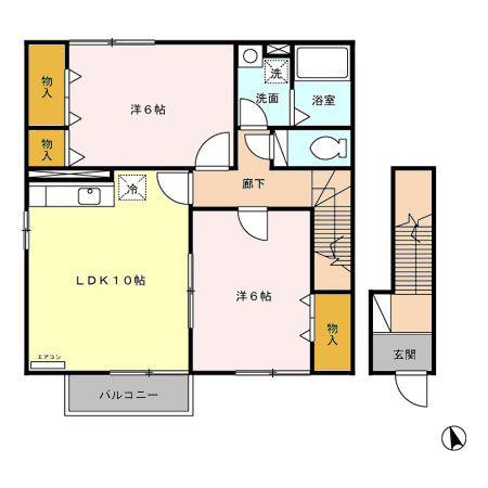 ローズコート船越(2LDK/2階)の間取り写真