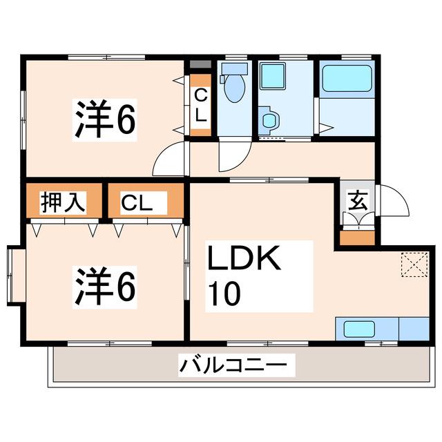 ピークスビュー若葉(2LDK/2階)の間取り写真