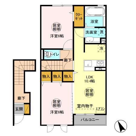 WIN I(2LDK/2階)の間取り写真
