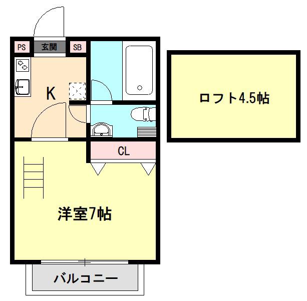 レオン三原(1K/2階)の間取り写真