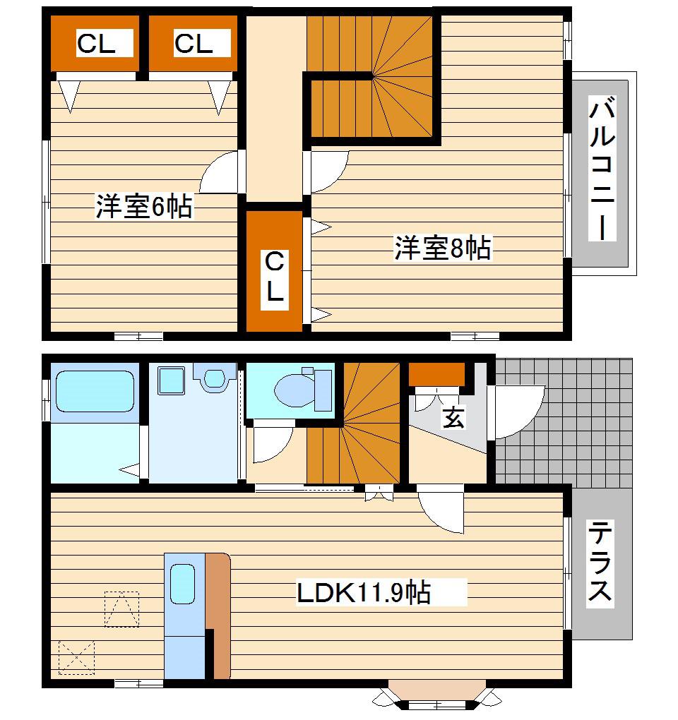 リーヴA(2LDK/1階)の間取り写真