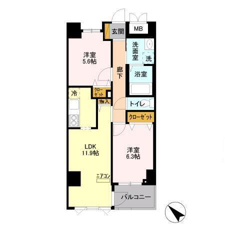 グリーンヒルズ(2LDK/6階)の間取り写真