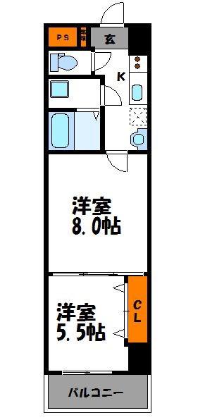 ロイヤル渡辺通(2K/14階)の間取り写真