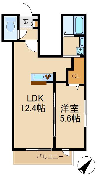ノーマジーン(1LDK/3階)の間取り写真