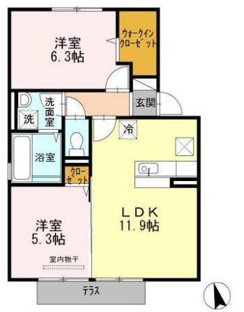 エスペランサ・ベル(2LDK/1階)の間取り写真