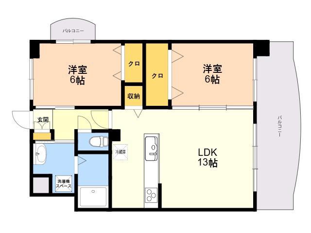 プリンシパル香椎(2LDK/1階)の間取り写真