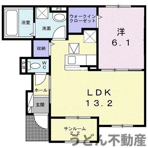 エスポワール谷町 B(1LDK/1階)の間取り写真