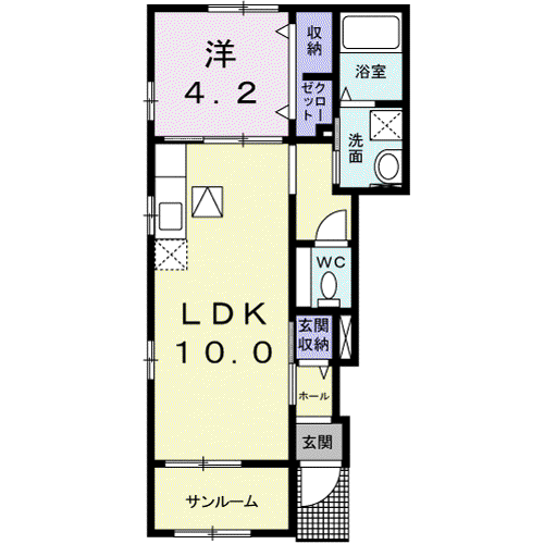 リューデボヌール(1LDK/1階)の間取り写真