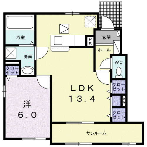 グレイス太田III(1LDK/1階)の間取り写真