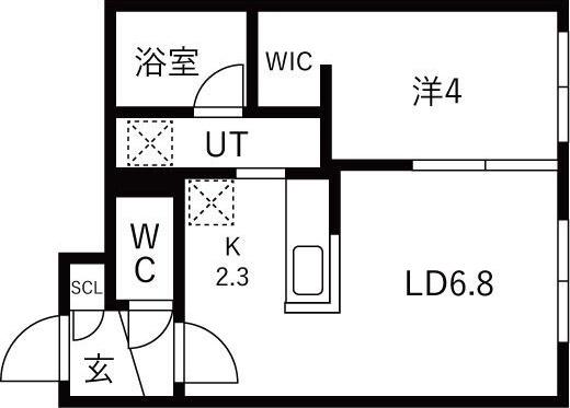FLAP福住 月寒東1-11MS A棟(1LDK/2階)の間取り写真