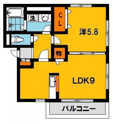 エスポワール若松原(1LDK/2階)の間取り写真