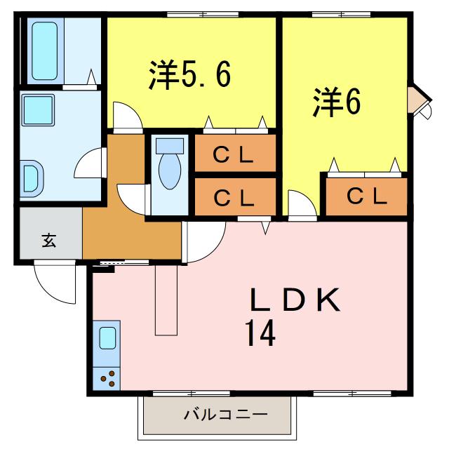 サニーハウスB(2LDK/1階)の間取り写真