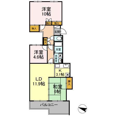 おおやちビレジ2号棟(3LDK/3階)の間取り写真