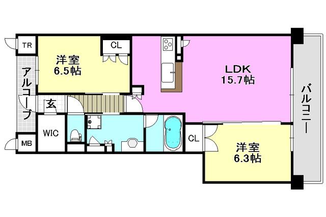 ジオ茨木西中条(2LDK/3階)の間取り写真