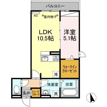 名鉄名古屋本線 加納駅(岐阜) 徒歩9分 3階建 築7年(1LDK/3階)の間取り写真