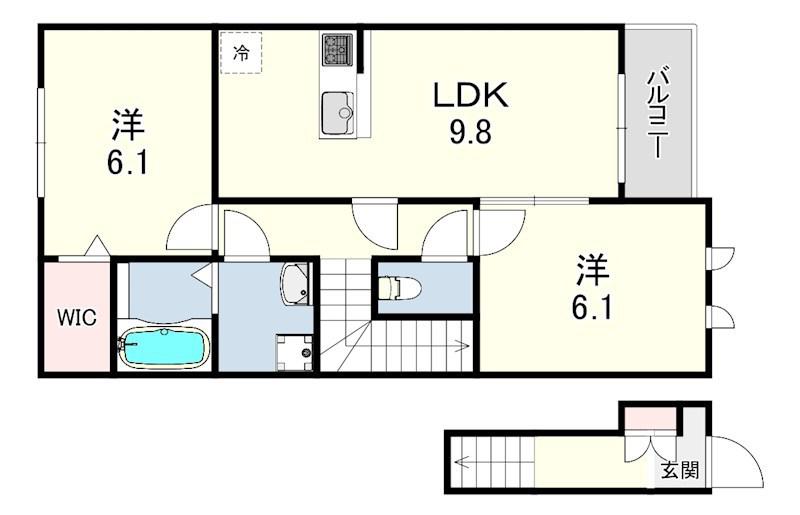 リュクス西明石2(2LDK/2階)の間取り写真