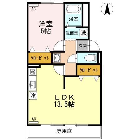 ヴィスタ桑田II棟(1LDK/1階)の間取り写真