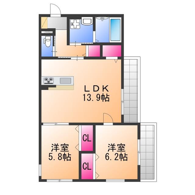 FORESTA小町(2LDK/3階)の間取り写真