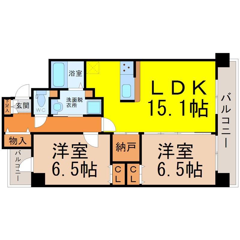 グレイス泉(2LDK/9階)の間取り写真