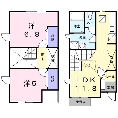 グリーンヒルズ富塚B(2LDK/1階)の間取り写真