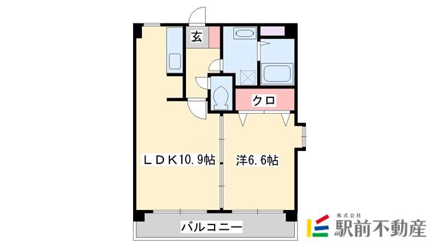 ハイムK.I二日市駅前(1LDK/4階)の間取り写真