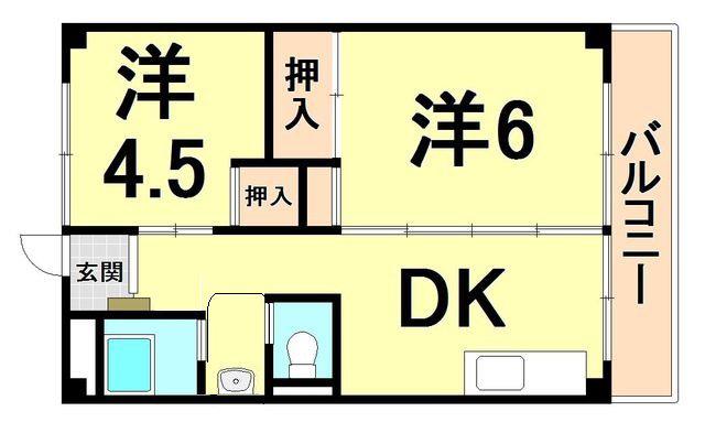 ビレッジハウス南清水タワー1号棟(2DK/4階)の間取り写真