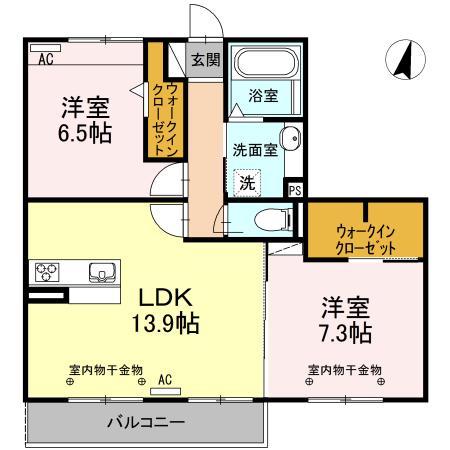 RECENTE和田 B棟(2LDK/2階)の間取り写真
