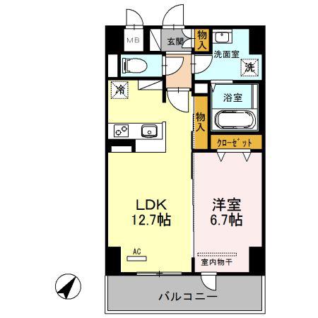 シェルト新都心(1LDK/9階)の間取り写真