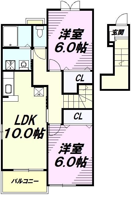 メゾンアンソレイエI(2LDK/2階)の間取り写真