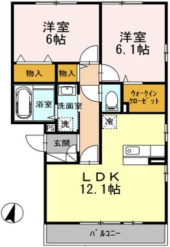 ソフィス蛍田(2LDK/3階)の間取り写真