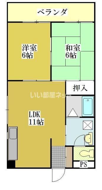 渡辺コーポ(2LDK/4階)の間取り写真