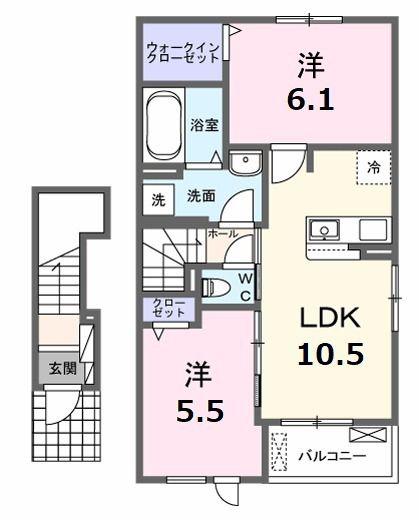 アスパイアリングA(2LDK/2階)の間取り写真