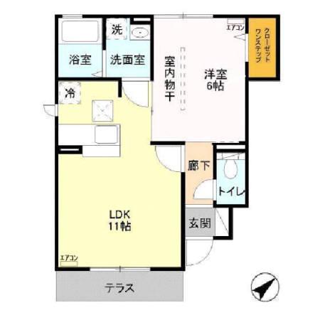 クオーレ 1LDK(1LDK/1階)の間取り写真