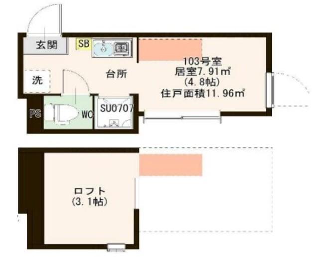 ロイヤルレジデンス南小岩(ワンルーム/1階)の間取り写真