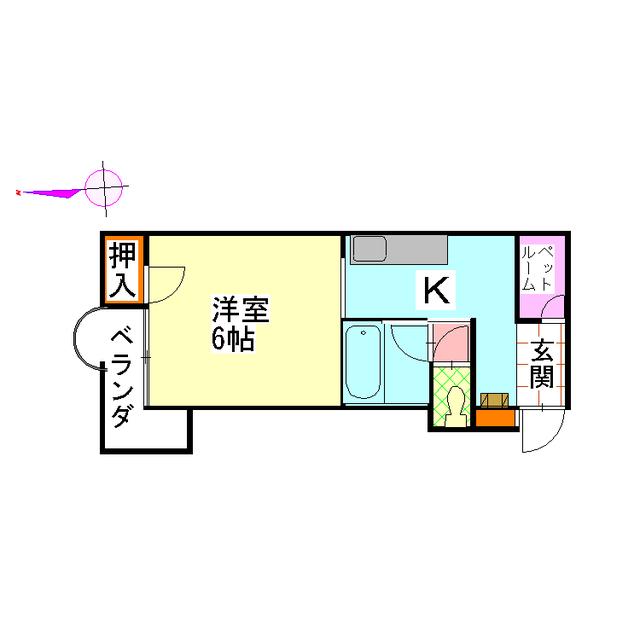 高畠196(1K/2階)の間取り写真