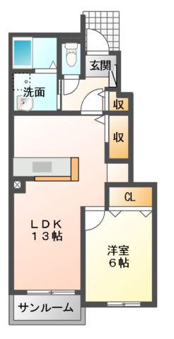 ベルソー(1LDK/1階)の間取り写真