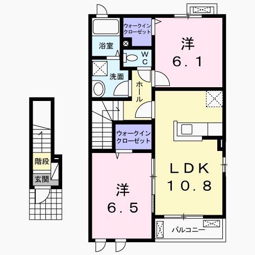 チャンプ ヴィレージ A(2LDK/2階)の間取り写真