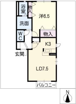 ぺティ・バーネット(1LDK/2階)の間取り写真