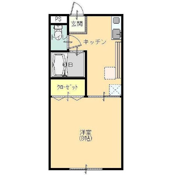 西ハイツB(1K/2階)の間取り写真