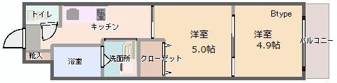 ヴィラほったII(1K/3階)の間取り写真