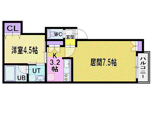 リブレア厚別(1LDK/2階)の間取り写真