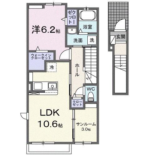 クインス(1LDK/2階)の間取り写真