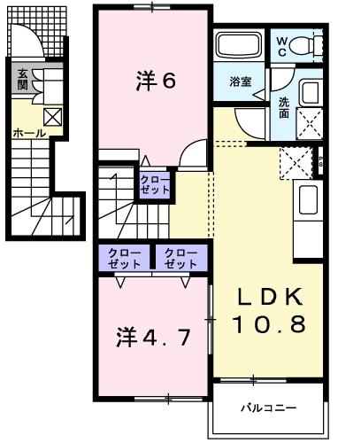 ベルミニヨンA(2LDK/2階)の間取り写真