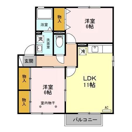 セジュールねごや(2LDK/2階)の間取り写真