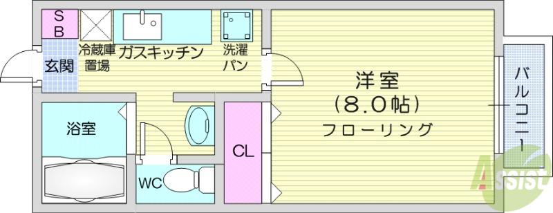 セレーノ蒲町(1K/2階)の間取り写真