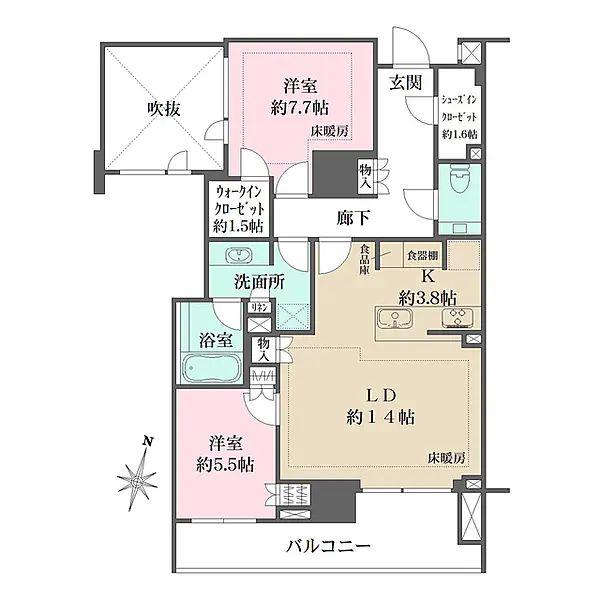 ザ・パークハウスグラン神山町(2LDK/4階)の間取り写真