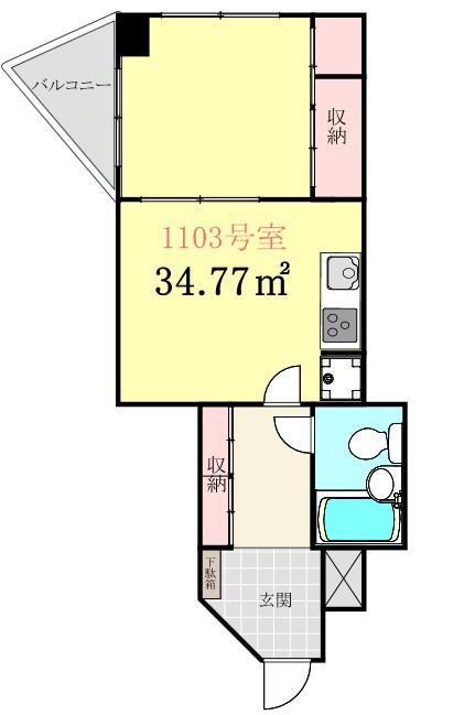 梅里大同マンション(1LDK/11階)の間取り写真