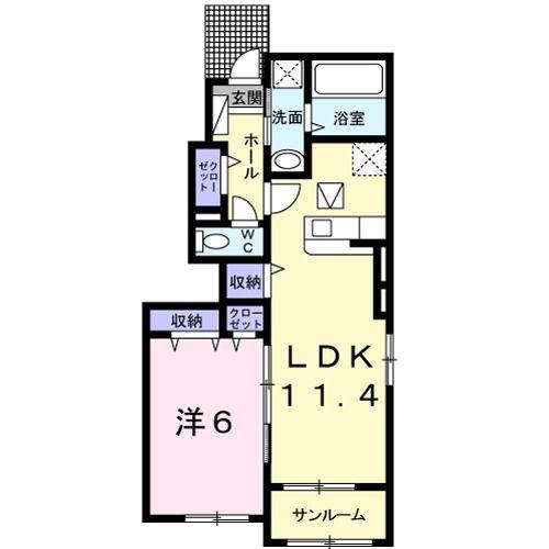 プロムナードメゾン弐番館 C(1LDK/1階)の間取り写真