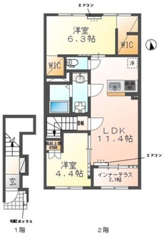 我孫子市湖北台アパート(2LDK/2階)の間取り写真